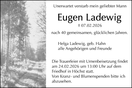 Traueranzeige von Eugen Ladewig von Odenwälder Echo