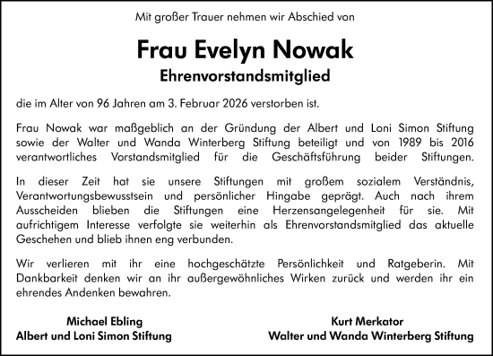 Traueranzeige von Evelyn Nowak von Allgemeine Zeitung Mainz