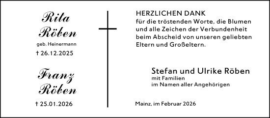 Traueranzeige von Franz Röben von Allgemeine Zeitung Mainz