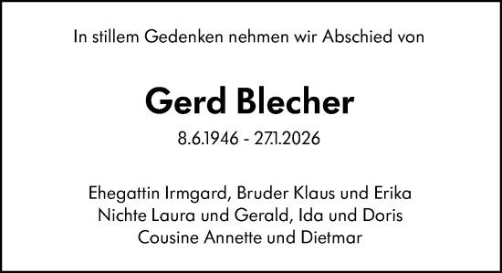 Traueranzeige von Gerd Blecher von Darmstädter Echo