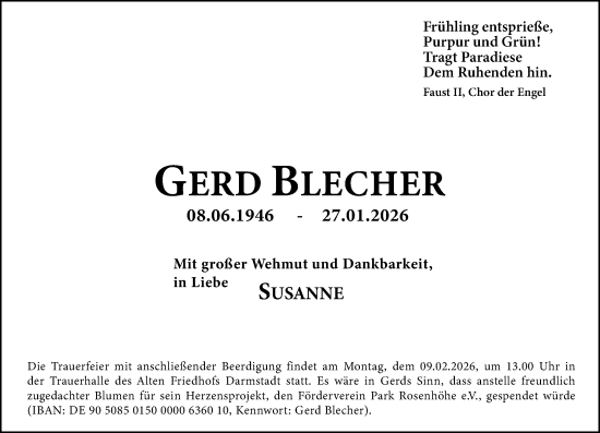 Traueranzeige von Gerd Blecher von Darmstädter Echo
