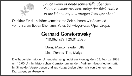 Traueranzeige von Gerhard Gonsiorowsky von Allgemeine Zeitung Mainz