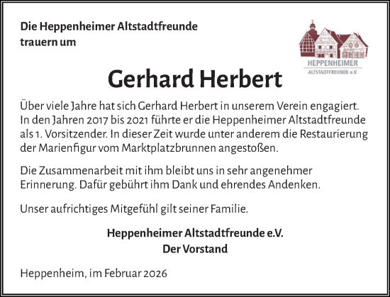 Traueranzeige von Gerhard Herbert von Starkenburger Echo