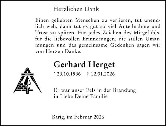 Traueranzeige von Gerhard Herget von Weilburger Tageblatt