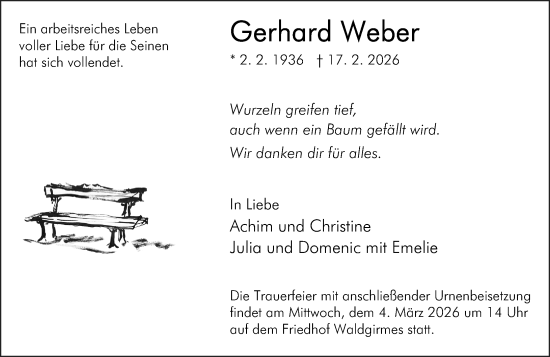 Traueranzeige von Gerhard Weber von Wetzlarer Neue Zeitung