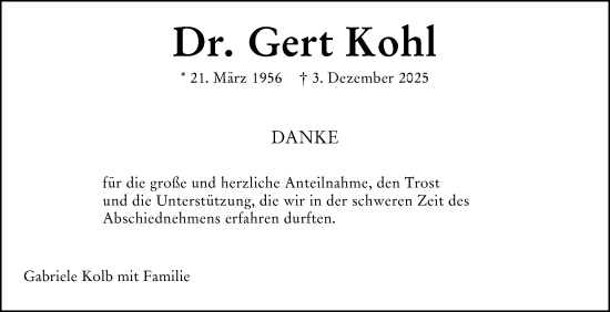 Traueranzeige von Gert Kohl von Allgemeine Zeitung Mainz