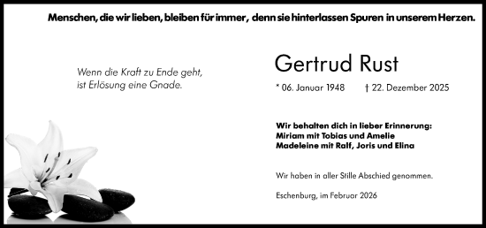 Traueranzeige von Gertrud Rust von Dill Block