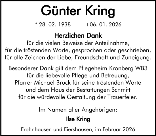 Traueranzeige von Günter Kring von Dill Block