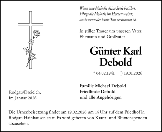 Traueranzeige von Günter Karl Debold von Wormser Zeitung