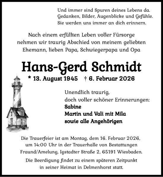 Traueranzeige von Hans-Gerd Schmidt von Wiesbadener Kurier