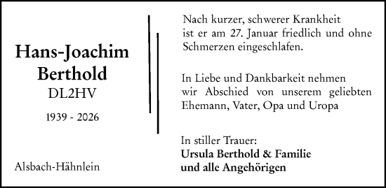 Traueranzeige von Hans-Joachim Berthold von Darmstädter Echo