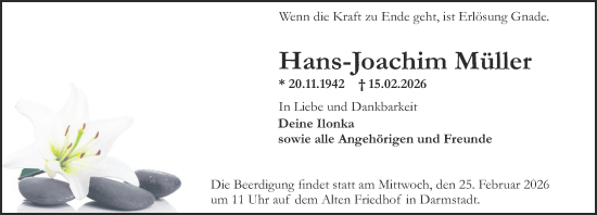 Traueranzeige von Hans-Joachim Müller von Darmstädter Echo