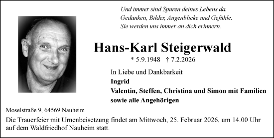 Traueranzeige von Hans-Karl Steigerwald von Groß-Gerauer Echo