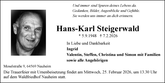 Traueranzeige von Hans-Karl Steigerwald von Rüsselsheimer Echo