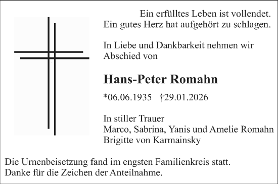 Traueranzeige von Hans-Peter Romahn von Starkenburger Echo