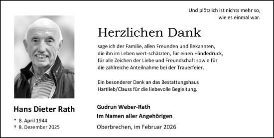 Traueranzeige von Hans Dieter Rath von Camberger Anzeiger