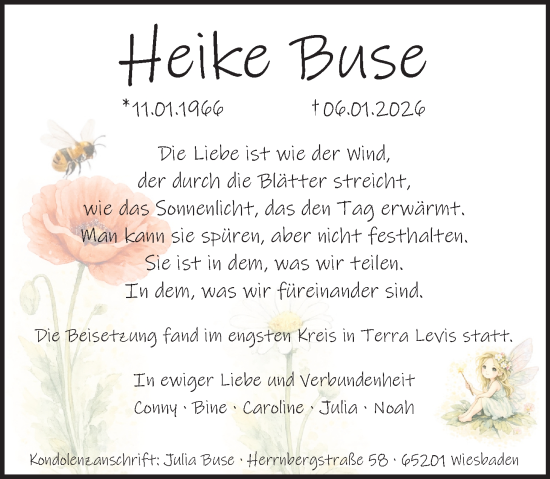 Traueranzeige von Heike Buse von Wiesbadener Kurier