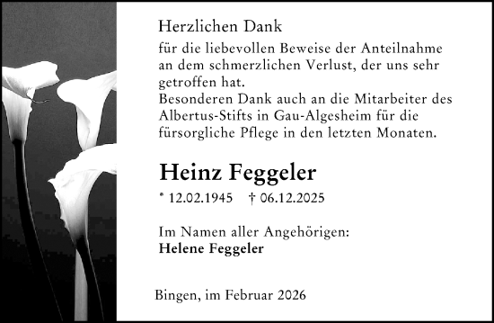 Traueranzeige von Heinz Feggeler von Binger-/Ingelheimer Wochenblatt