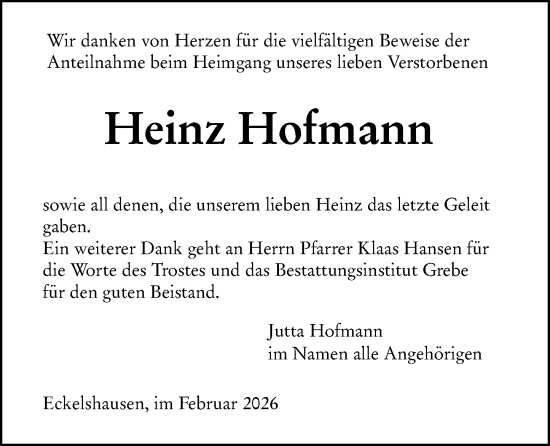Traueranzeige von Heinz Hofmann von Hinterländer Anzeiger