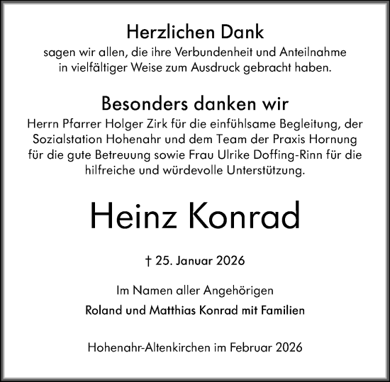 Traueranzeige von Heinz Konrad von Wetzlarer Neue Zeitung