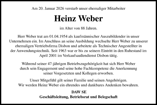 Traueranzeige von Heinz Weber von Darmstädter Echo