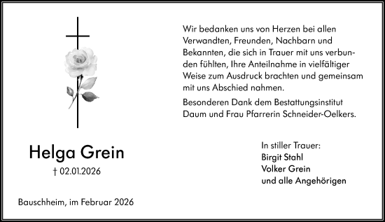 Traueranzeige von Helga Grein von Rüsselsheimer Echo