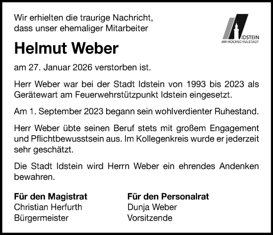 Traueranzeige von Helmut Weber von Idsteiner Land/Untertaunus