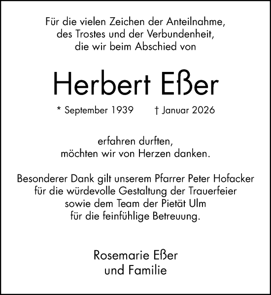 Traueranzeige von Herbert Eßer von Wetzlarer Neue Zeitung
