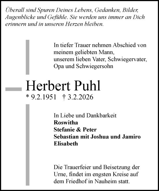 Traueranzeige von Herbert Puhl von Groß-Gerauer Echo