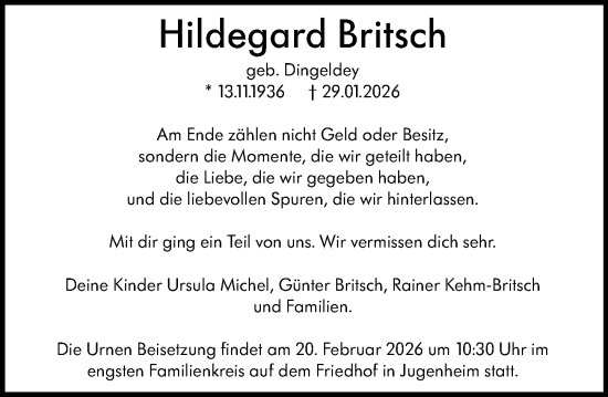Traueranzeige von Hildegard Britsch von Rüsselsheimer Echo