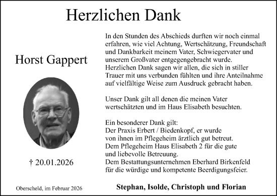 Traueranzeige von Horst Gappert von Dill Block