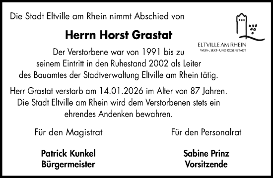 Traueranzeige von Horst Grastat von Rheingau Kurier