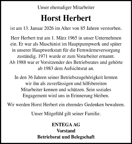 Traueranzeige von Horst Herbert von Odenwälder Echo