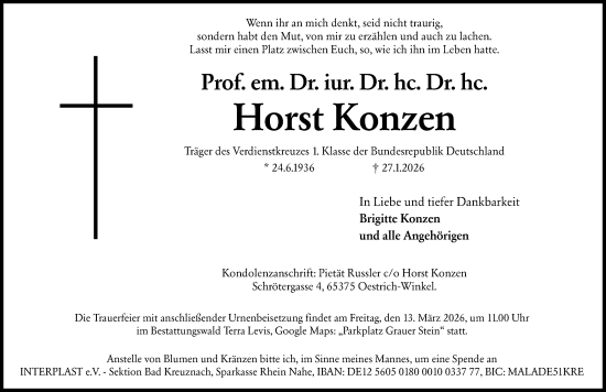 Traueranzeige von Horst Konzen von Wiesbadener Kurier