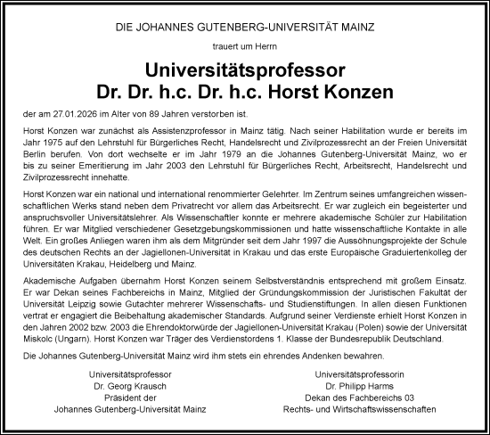 Traueranzeige von Horst Konzen von Allgemeine Zeitung Mainz