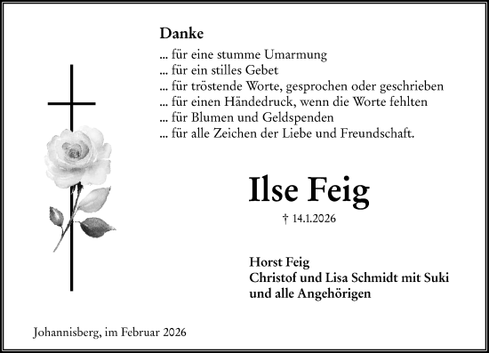 Traueranzeige von Ilse Feig von Wiesbadener Kurier