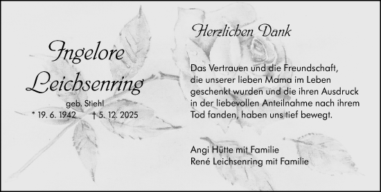 Traueranzeige von Ingelore Leichsenring von Dill Block