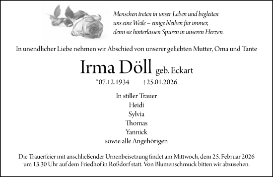 Traueranzeige von Irma Döll von Darmstädter Echo