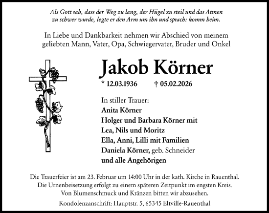 Traueranzeige von Jakob Körner von Rheingau Kurier