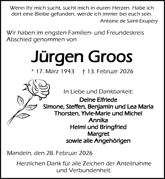 Traueranzeige von Jürgen Groos von Dill Block