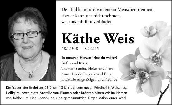 Traueranzeige von Käthe Weis von Allgemeine Zeitung Mainz