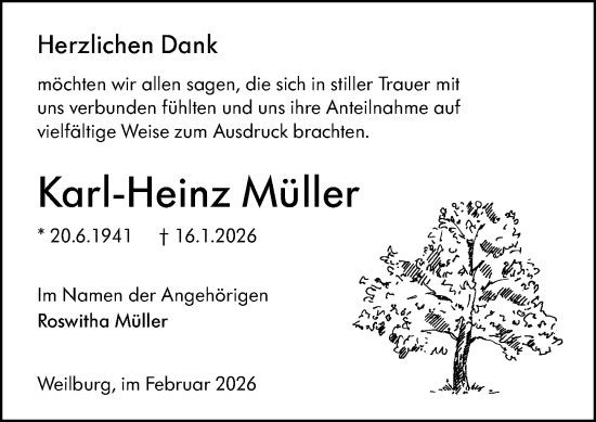 Traueranzeige von Karl-Heinz Müller von Weilburger Tageblatt