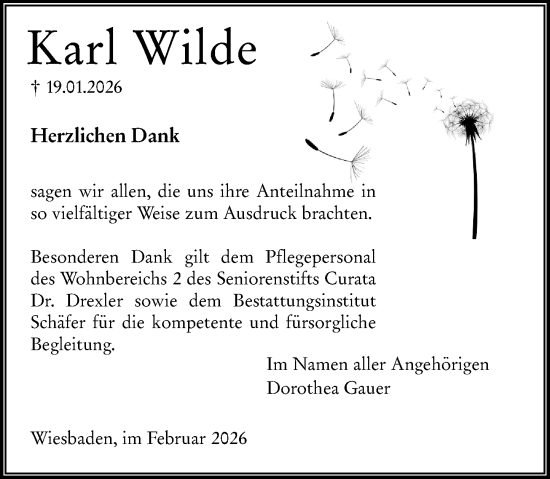 Traueranzeige von Karl Wilde von Wiesbadener Kurier