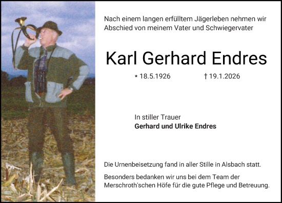Traueranzeige von Karl Gerhard Endres von Darmstädter Echo