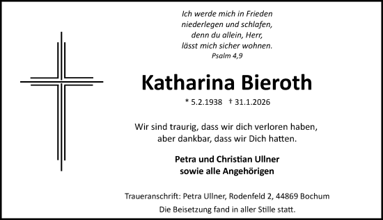Traueranzeige von Katharina Bieroth von Allgemeine Zeitung Mainz