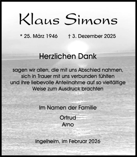Traueranzeige von Klaus Simons von Allgemeine Zeitung Rheinhessen-Nahe