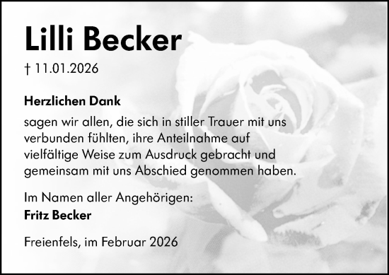 Traueranzeige von Lilli Becker von Weilburger Tageblatt