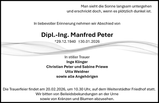 Traueranzeige von Manfred Peter von Darmstädter Echo