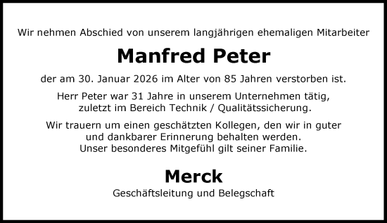 Traueranzeige von Manfred Peter von Darmstädter Echo