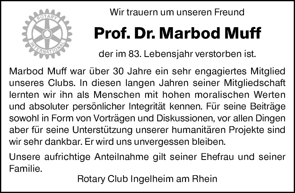  Traueranzeige für Marbod Muff vom 14.02.2026 aus Allgemeine Zeitung Rheinhessen-Nahe